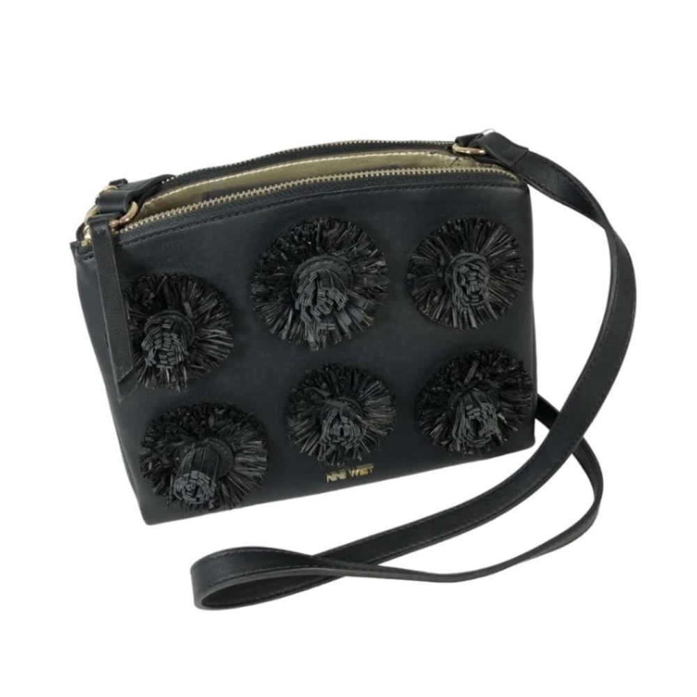 NINE WEST black floral Pom crossbody